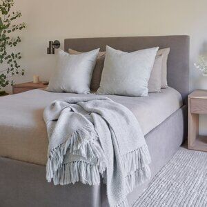 New Jenni Kayne Home Alpaca Basketweave Throw Light Grey